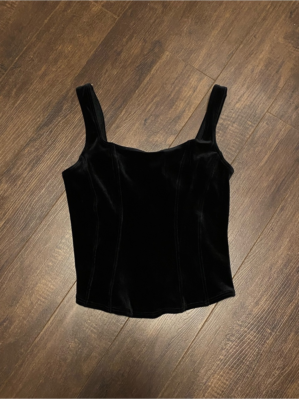 Arianne Black Velvet Square-Neck Tank